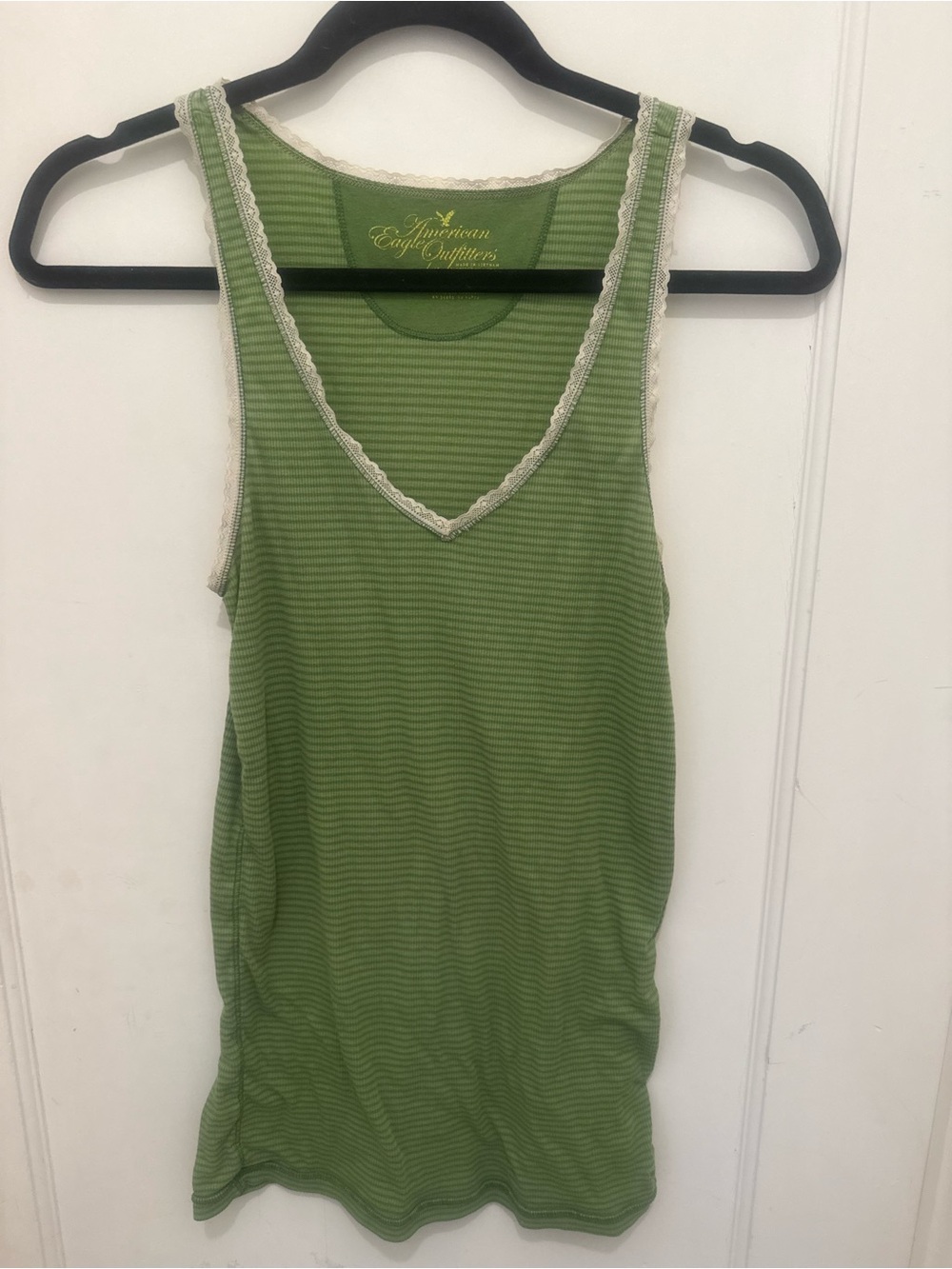 American Eagle Outfitters Olive Green Lace-Trim Ribbed Tank